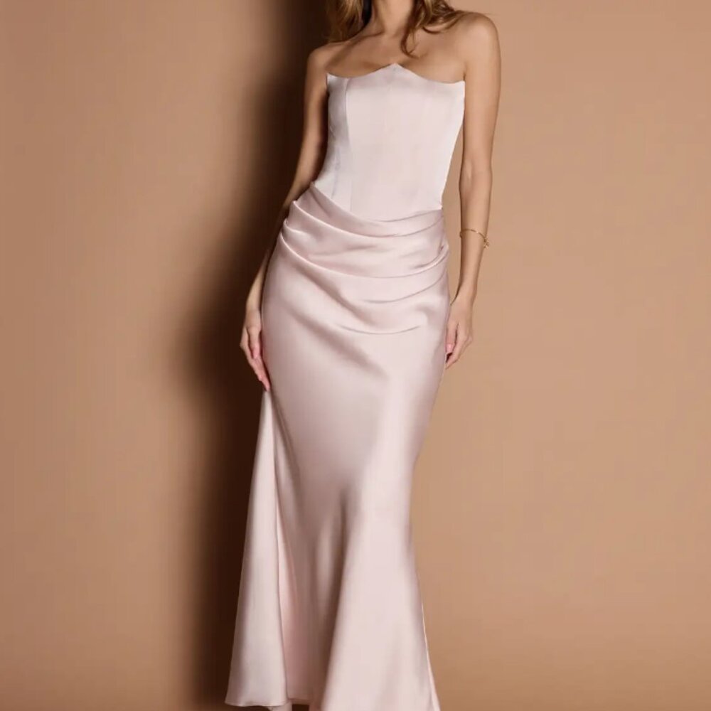 Azazie Elegant Strapless Pink Prom Dress